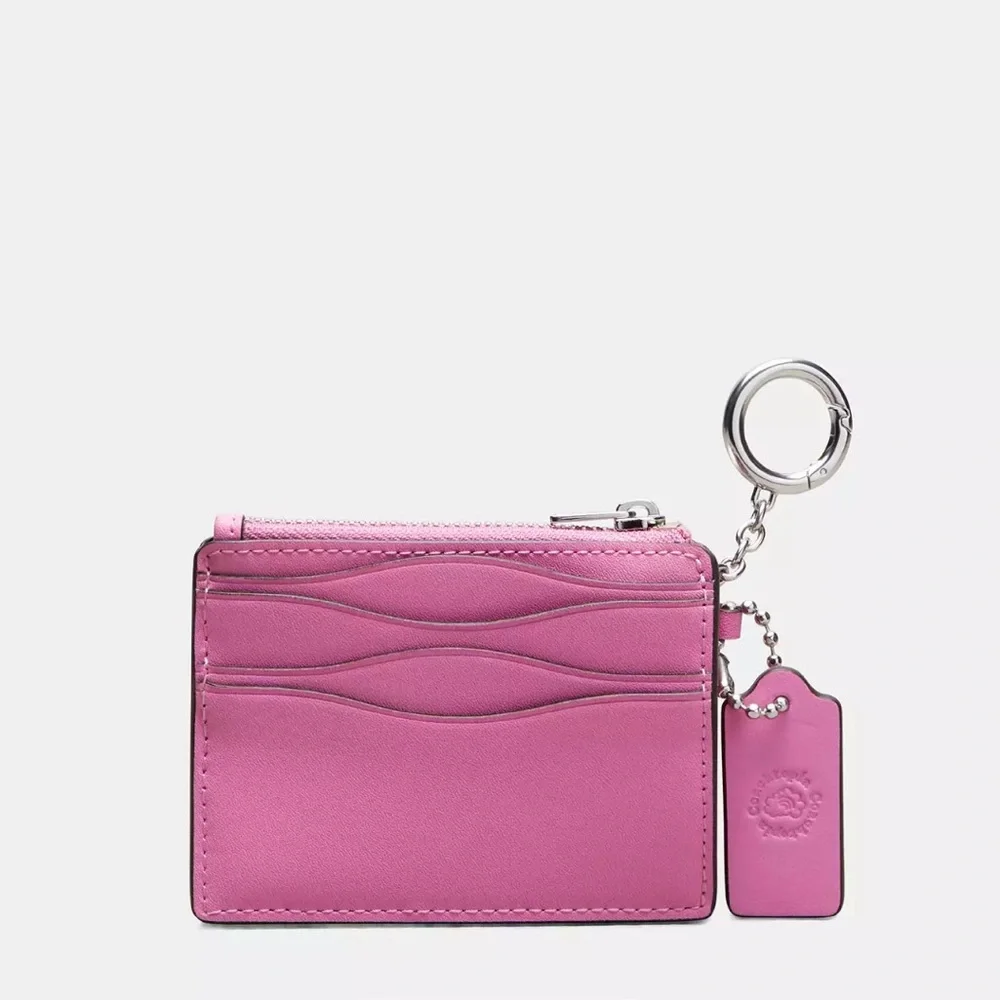 NWT !! WAVY ZIP CARD CASE IN COACHTOPIA LEATHER WITH🩷
